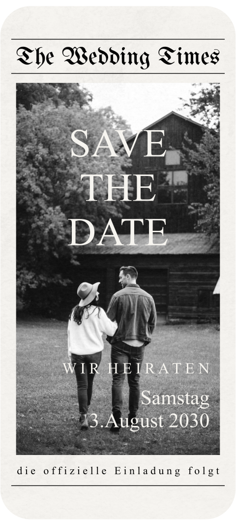 Digitale* Save the Date Karte - Zeitungsstil im Vintage-Look mit Foto