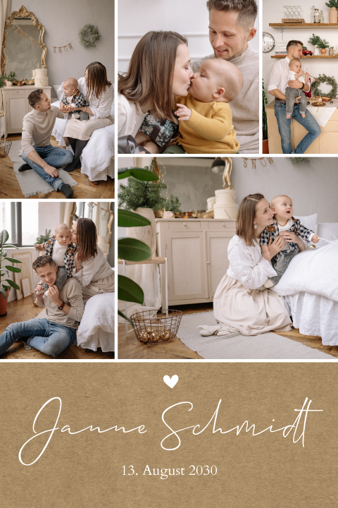 Niedliche Geburtskarte mit Fotocollage und Herz