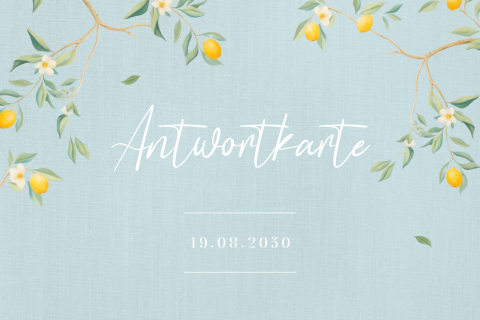 Blaue mediterrane Antwortkarte mit Zitronen