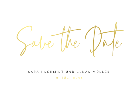 Karte mit elegantem 'Save-the-Date' aus Goldfolie