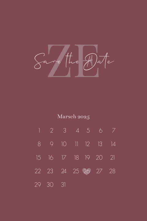 Rosa Save-the-date Karte mit großen Initialen