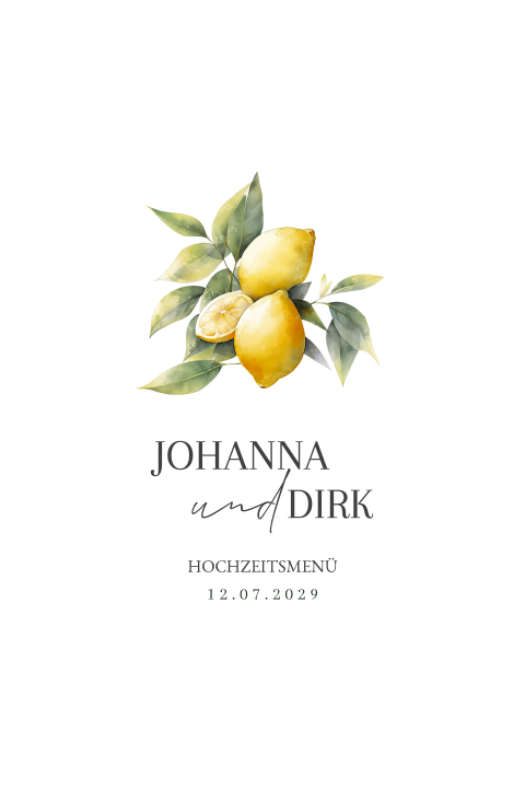 Stilvolle Menükarte zur Hochzeit mit Zitronen
