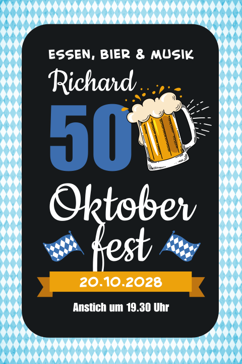 Moderne Einladung  zum Oktoberfest oder Gartenparty mit Rauten in blau