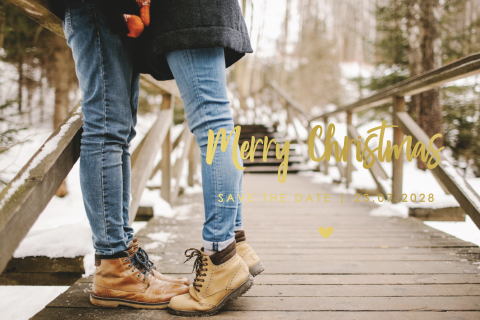 Weihnachtliche Save the Date-Karte mit Goldfolie und Foto