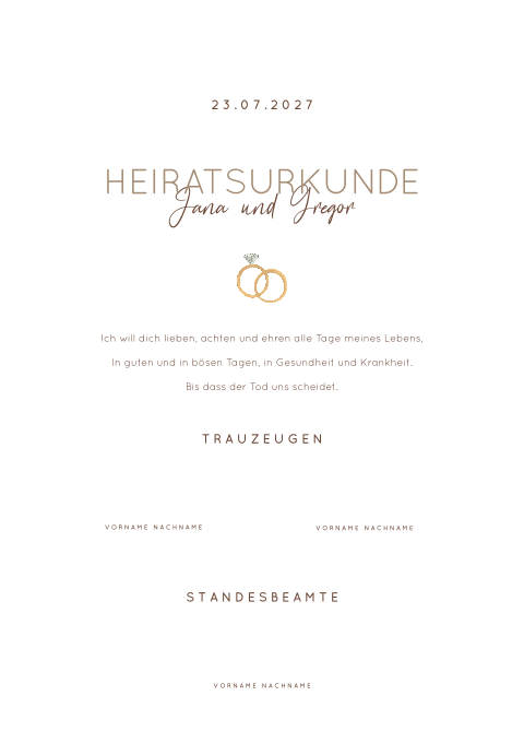 Heiratsurkunde mit einer Illustration von Ringen