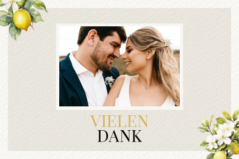 Stilvolle Dankeskarte mit Zitronenblüten und Zitronen