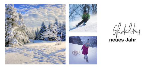 Eine winterliche Neujahrskarte mit persönlicher Bildercollage