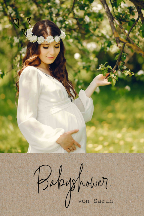 Kraftlook Einladung Babypart mit Foto und Herzen