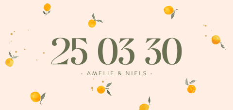 Einladungskarte für Sommerhochzeiten mit Orangen Illustrationen