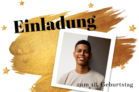 Einladung 18. Geburtstag mit goldenen Farbstreifen und Sternen