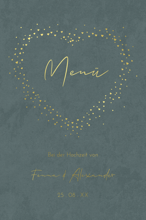 Menükarte mit Herz auf der Vorderseite und eleganter Schrift