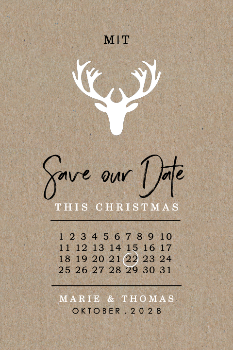 Save the Date - Weihnachtskarte auf Kraftpapier mit Kalender