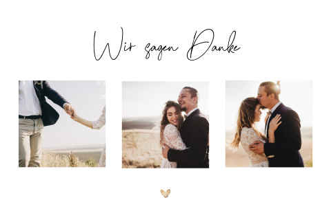 Dankeskarte mit Herzen, Zweigen und Fotos
