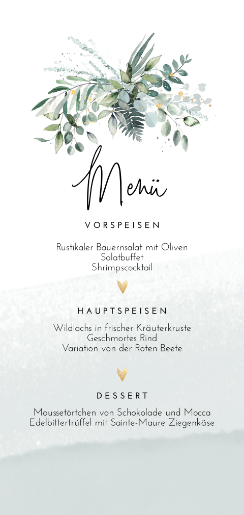 Elegante Menükarte im Hochformat mit Aquarell Blumen