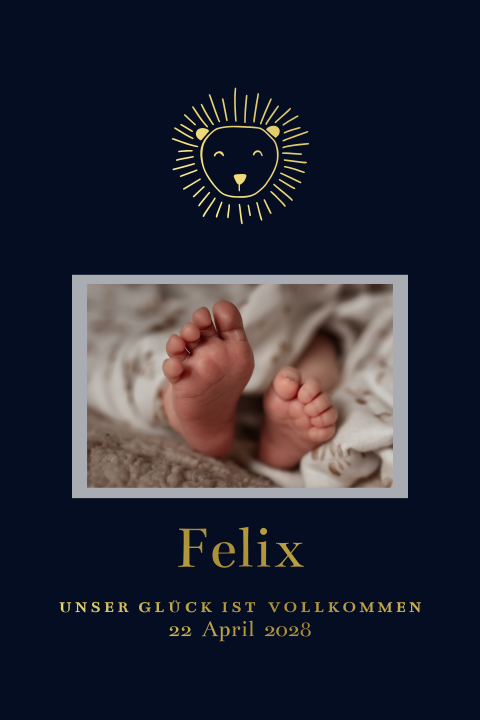 Babykarte zur Geburt mit Tiermotiv und Fotoaufdruck