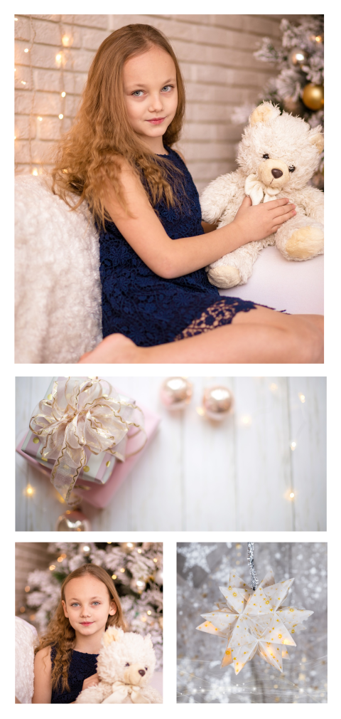 Hochformat Weihnachtskarte in Weiß mit wunderschöner Fotocollage