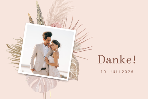 Dankeskarte im Kraftlook mit Flora-Motiv und Polaroid