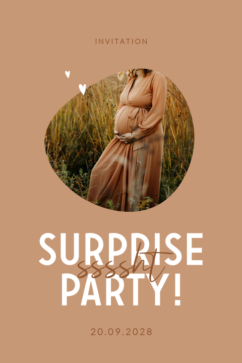 Einladung zur Babyshower Überraschungsparty mit ovalem Foto