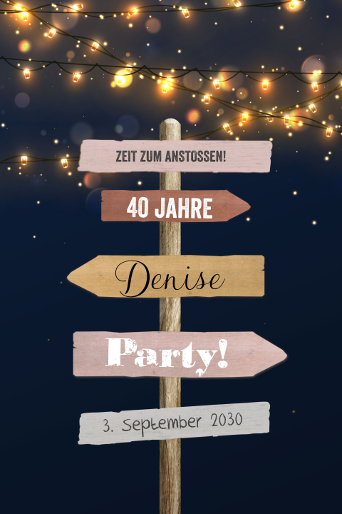 Originelle Geburtstagseinladung mit Wegweiser und Girlande