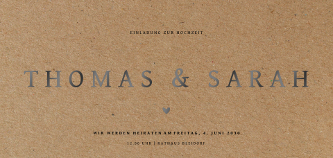 Hippe Panorama-Hochzeitseinladung im Kraftlook mit schwarzem Hochglanz