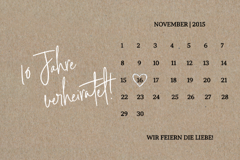 Kraftpapier-Jubileumskarte Kalender und weißer Schrift