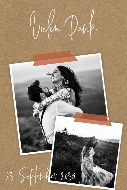 Dankeskarte Hochzeit mit zwei Polaroidfotos Kraftlook