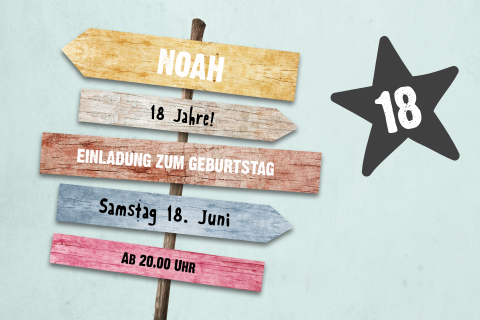 Einladung zum Geburtstag mit Wegweisern