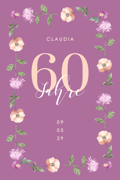 Einladung zum 60. Geburtstag mit elegantem Blumenmuster