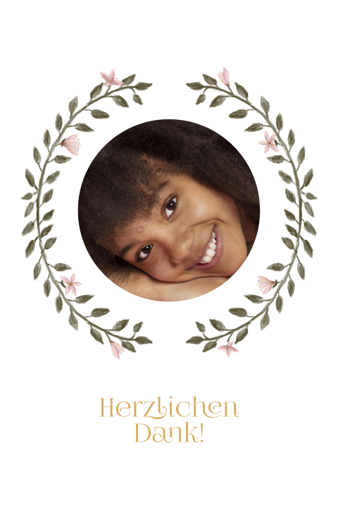 Dankeskarte zur Firmung mit Foto und Zweigen im Hochformat