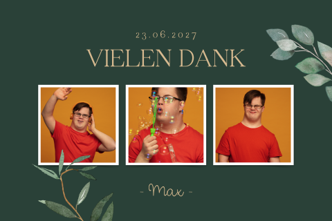 Dankeskarte Firmung mit 3 Fotos und Zweigen