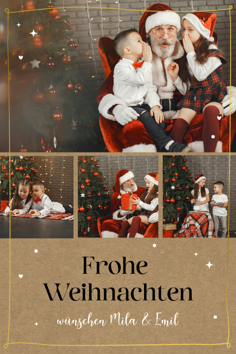 Kraftlook Weihnachtskarte mit Fotos und Goldrahmen
