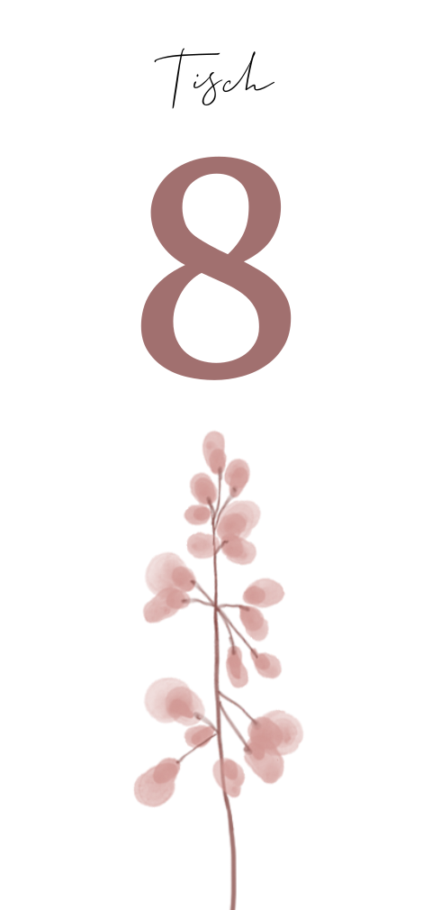 Karte mit Tischnummer mit getrocknete Blume