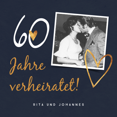Einladung zur Diamanthochzeit mit dunkelblauem Hintergrund und Foto
