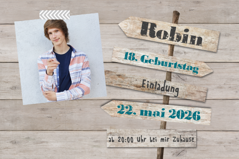 Einladung zum 18. Geburtstag mit Foto und Wegweiser