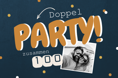 Doppelparty-Einladung "Zusammen 100" in Blau mit Gold