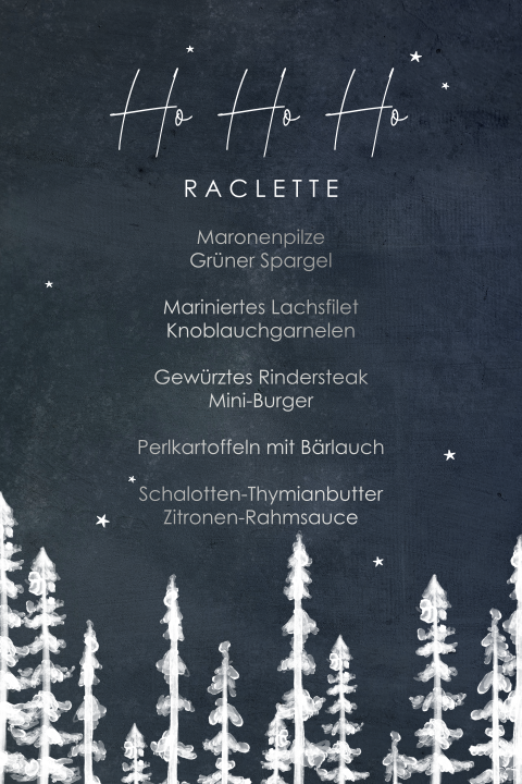 Weihnachts-Gourmet-Menükarte mit Tannenbäumen