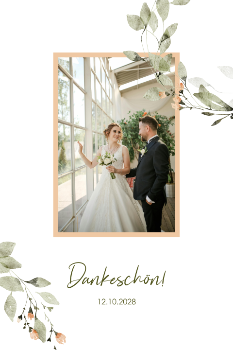 Dankeskarte mit Foto, Aquarell Blumen und abgerundeten Ecken