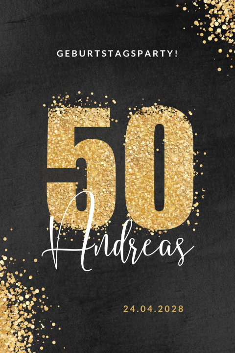Elegante Einladung mit in Gold glitzernder 50
