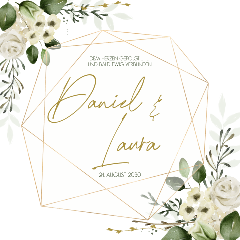Hochzeitseinladung mit Blumen und geometrischem Muster