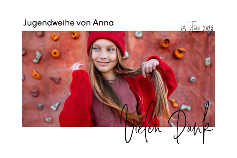 Dankeskarte zur Jugendweihe mit Foto und Kalligrafieschrift