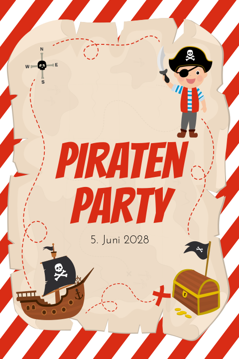 Abenteurliche Einladung zum Kindergeburtstag im Schatzkarten-Stil
