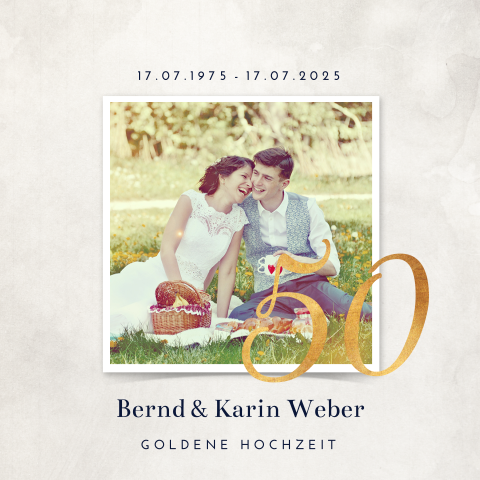 Schicke Einladung zur Goldenen Hochzeit mit Foto