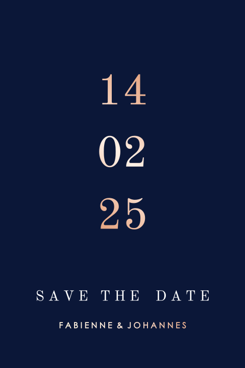 Schöne blau Save the date Karte mit Roségold Veredelung