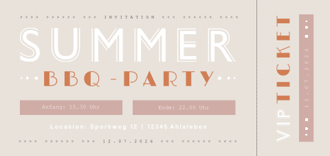 Sommer-BBQ-Party-Einladung "Zusammen 100" in VIP-Ticketform