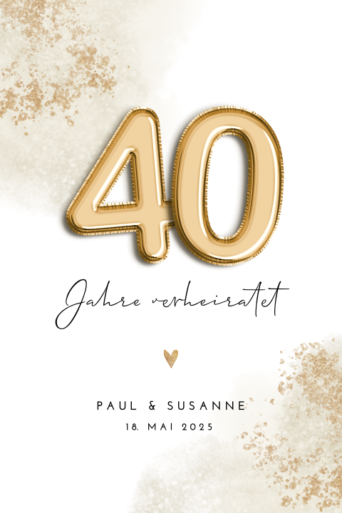 Einladung zum 40. Jahrestag mit Goldspritzern und Aquarellfarben