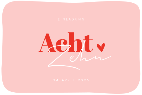 Moderne Einladungskarte zum 18. Geburtstag in rosa