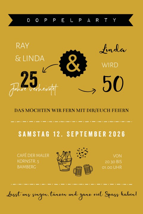 Doppelparty-Einladung 25 und 50 in Gelb
