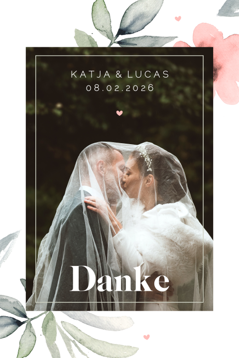 Danksagungskarte mit Foto und rosa Blümchen