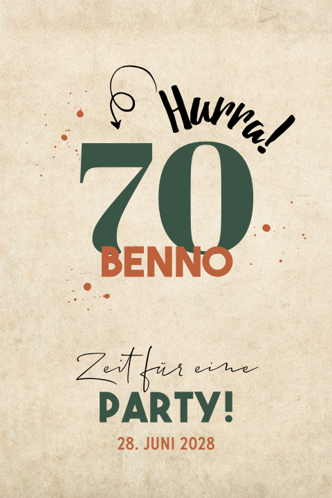 Doppelseitige Einladung zum 70 Geburtstag im Vintagelook