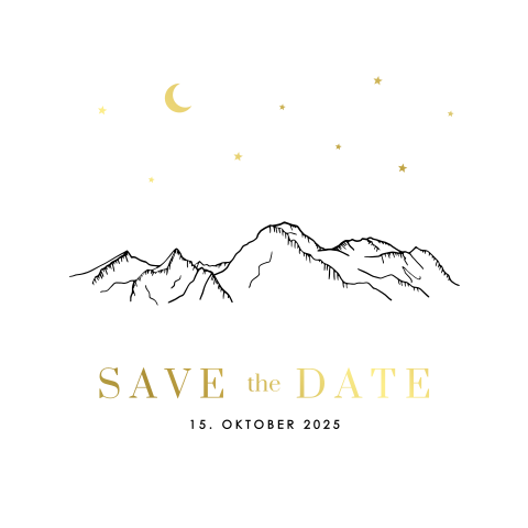 Save-the-date Karte mit Bergen und Goldfolie